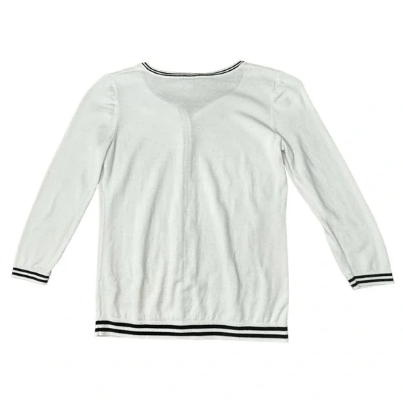 Talbots Button Up Cardigan White Black Stripe Trim Office Classic Women’s Sz XS - Picture 2 of 11